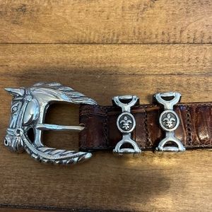 𝅺brighton belts, horse head buckle, size Small  (28), brown faux wove croc